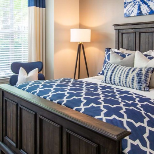 a bedroom with a bed