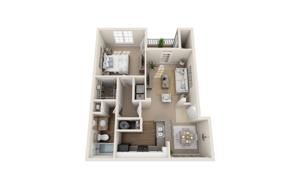 Hummingbird - 1 bedroom floorplan layout with 1 bath and 799 to 810 square feet (1st floor 2D)