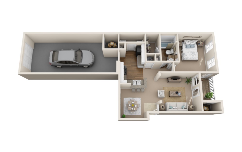 Meadowlark w/ Garage - 1 bedroom floorplan layout with 1 bath and 891 square feet (1st floor 2D)